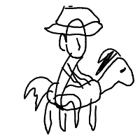 cowboy on tiny horse drawing by chad in Artbitrator