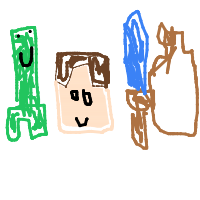 a blocky house with a person and a creeper drawing by player-ngg9zw2yf in Artbitrator