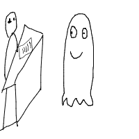 ghost at job interview drawing by slyv in Artbitrator