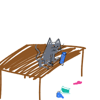 cat knocking things off table drawing by dobdobbson in Artbitrator