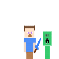 a blocky house with a person and a creeper drawing by player-cjqg8keyb in Artbitrator