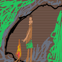 caveman discovering fire drawing by inatooh in Artbitrator