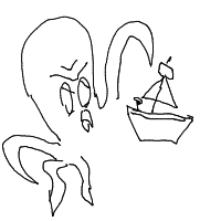 kraken attacking ship drawing by 2lag2play in Artbitrator