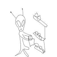 alien at grocery store drawing by maantje_luna in Artbitrator