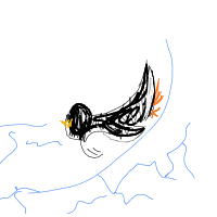 penguin sliding drawing by fork in Artbitrator