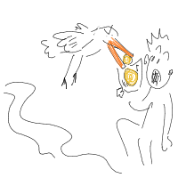 seagull stealing chips drawing by fork in Artbitrator
