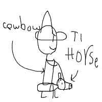 cowboy on tiny horse drawing by omar1 in Artbitrator