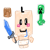 a blocky house with a person and a creeper drawing by player-71ei3l1be in Artbitrator