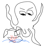kraken attacking ship drawing by venkore in Artbitrator