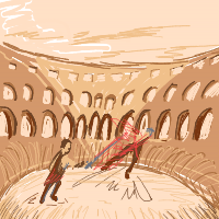 ancient colosseum battle drawing by Fox in Artbitrator