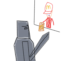 medieval knight at drive-thru drawing by juzzy in Artbitrator