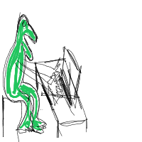 dinosaur in modern office drawing by blueay in Artbitrator