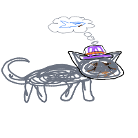 a grumpy cat with a hat dreaming about fish with a thought bubble drawing by player-fwxszbcq1 in Artbitrator