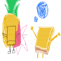 spongebob and patrick next to a pineapple house drawing by player-qr2cgznvp in Artbitrator