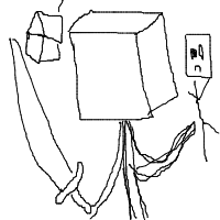 a blocky house with a person and a creeper drawing by player-nxb7h0cfv in Artbitrator
