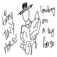 cowboy on tiny horse drawing by lilly in Artbitrator