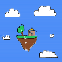 a floating island with a house and a waterfall off the edge drawing by player-du3rnkpo5 in Artbitrator