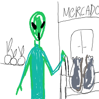 alien at grocery store drawing by hayami in Artbitrator