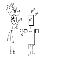 pirate vs robot drawing by slipperyeel in Artbitrator