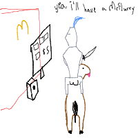 medieval knight at drive-thru drawing by larnlea22 in Artbitrator