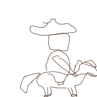 cowboy on tiny horse drawing by minimin in Artbitrator