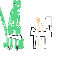 dinosaur in modern office drawing by mwresia in Artbitrator