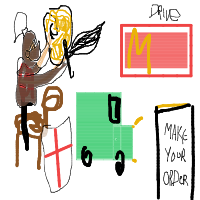 medieval knight at drive-thru drawing by mwresia in Artbitrator