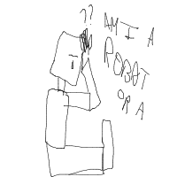 robot having existential crisis drawing by mwresia in Artbitrator