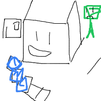 a blocky house with a person and a creeper drawing by player-0ld1plnv6 in Artbitrator