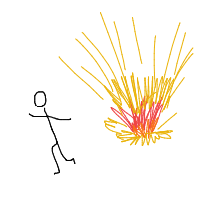 walking away from explosion drawing by hyahoo in Artbitrator