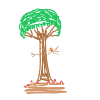 a tree with a face, animals, and glowing mushrooms drawing by player-hae7vjcke in Artbitrator