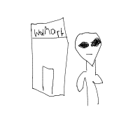 alien at grocery store drawing by vanty03 in Artbitrator