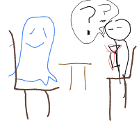ghost at job interview drawing by kimkim in Artbitrator