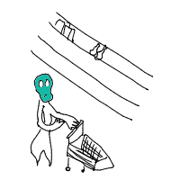 alien at grocery store drawing by karlienpienaar in Artbitrator