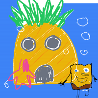 spongebob and patrick next to a pineapple house drawing by player-e32kpbdve in Artbitrator