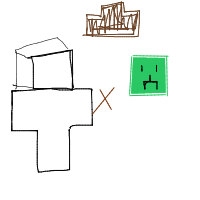 a blocky house with a person and a creeper drawing by player-roo1m68gm in Artbitrator