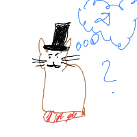 a grumpy cat with a hat dreaming about fish with a thought bubble drawing by player-wd8z3rcvz in Artbitrator
