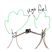 tree giving high five drawing by ovary in Artbitrator