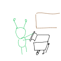 alien at grocery store drawing by andris in Artbitrator