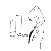 dinosaur in modern office drawing by yogi in Artbitrator