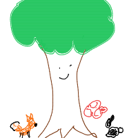 a tree with a face, animals, and glowing mushrooms drawing by player-772sahnpz in Artbitrator