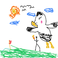seagull stealing chips drawing by camcam in Artbitrator
