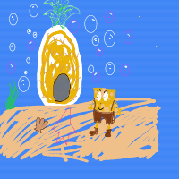 spongebob and patrick next to a pineapple house drawing by player-yl2y55od2 in Artbitrator