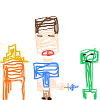 a blocky house with a person and a creeper drawing by player-6w5b1kr8k in Artbitrator