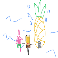 spongebob and patrick next to a pineapple house drawing by player-wncxeh1z1 in Artbitrator