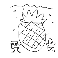 spongebob and patrick next to a pineapple house drawing by player-ahn0ht0m5 in Artbitrator