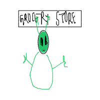 alien at grocery store drawing by cozy_treasurebox in Artbitrator