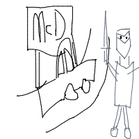 medieval knight at drive-thru drawing by prophetx in Artbitrator