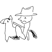 cowboy on tiny horse drawing by nobody in Artbitrator