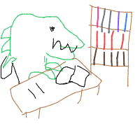 dinosaur in modern office drawing by gabimino in Artbitrator